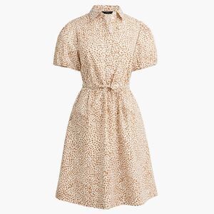 J.Crew 12P Ivory Tan Brown Spotted Cotton Short Sleeve Shirt Dress